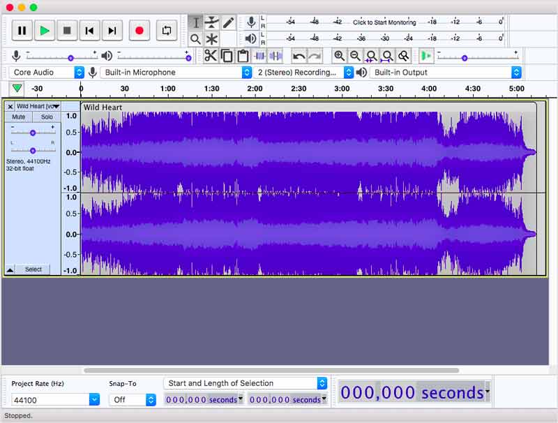 Abra Audacity y agregue canción