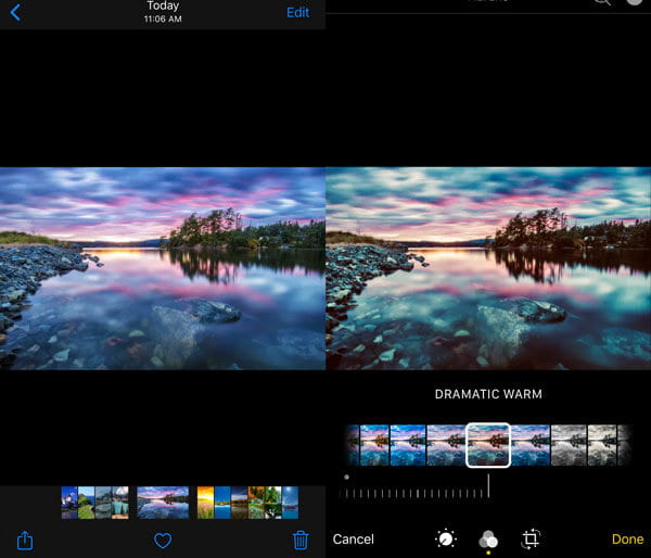 Editar fotos de presentación de diapositivas en iPhone