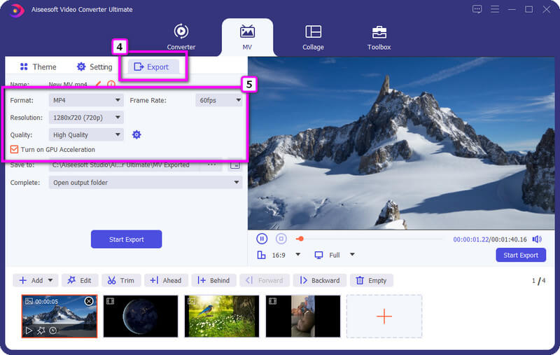 Cambiar la configuración de exportación