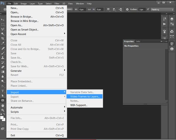 Importar vídeo a Photoshop