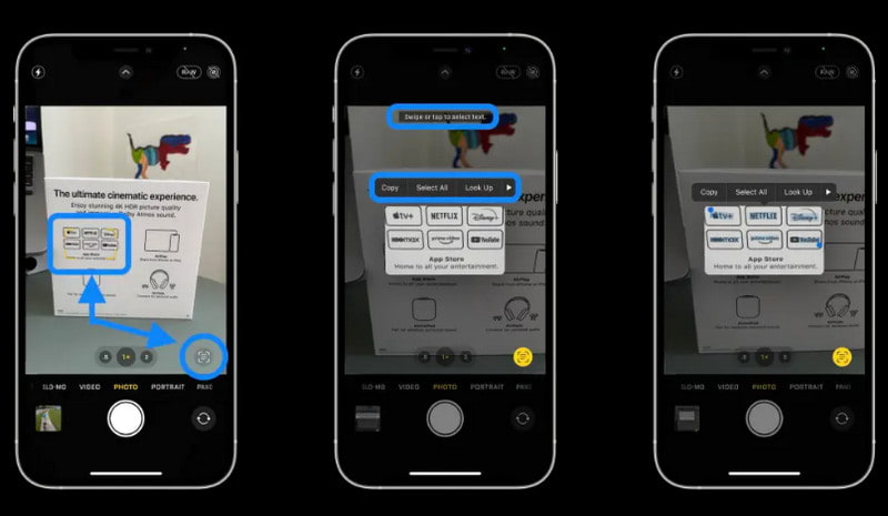 Aplicación de cámara OCR para iPhone Texto en vivo