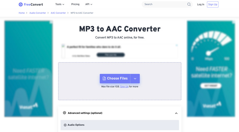 FreeConvert MP3 a AAC al convertidor