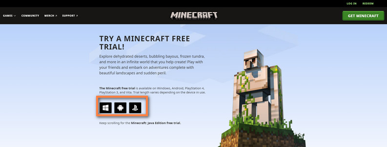 Prueba gratuita de Minecraft