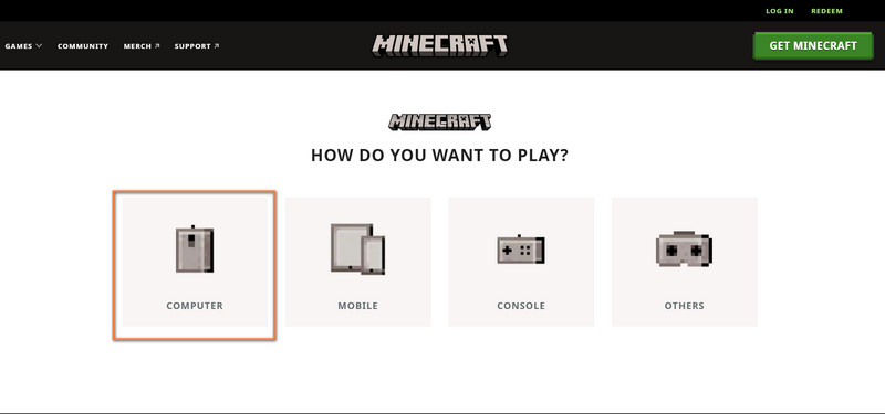Dispositivo de selección de Minecraft