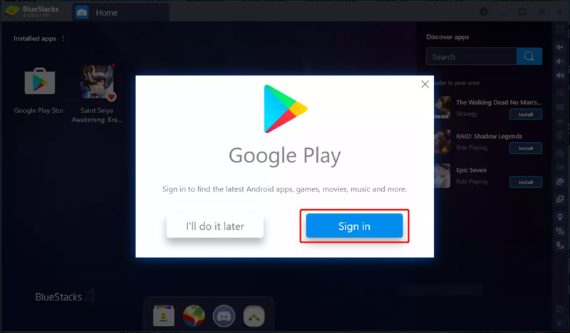 Inicie sesión en la cuenta de Google Play BlueStacks