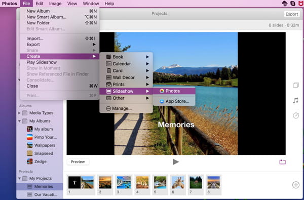 Crear presentación de diapositivas en Mac en fotos