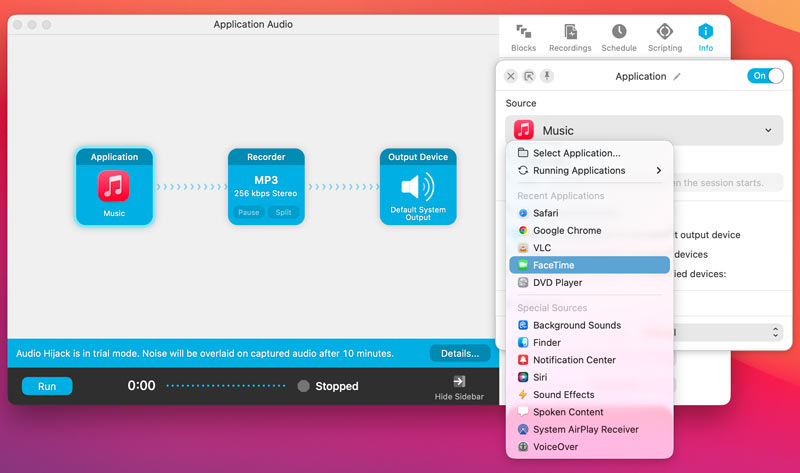 Fuente de grabación de audio de la aplicación Audio Hijack