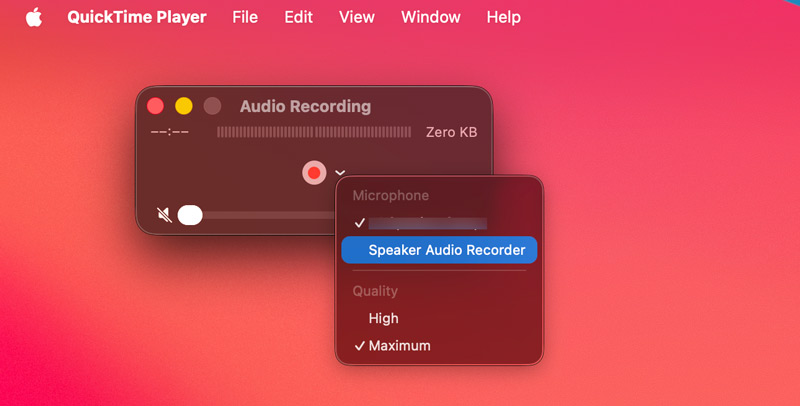 Configuración de calidad del micrófono de QuickTime