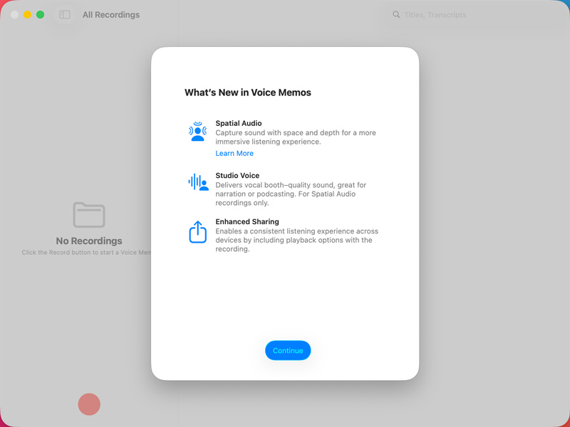 Aplicación de notas de voz en Mac