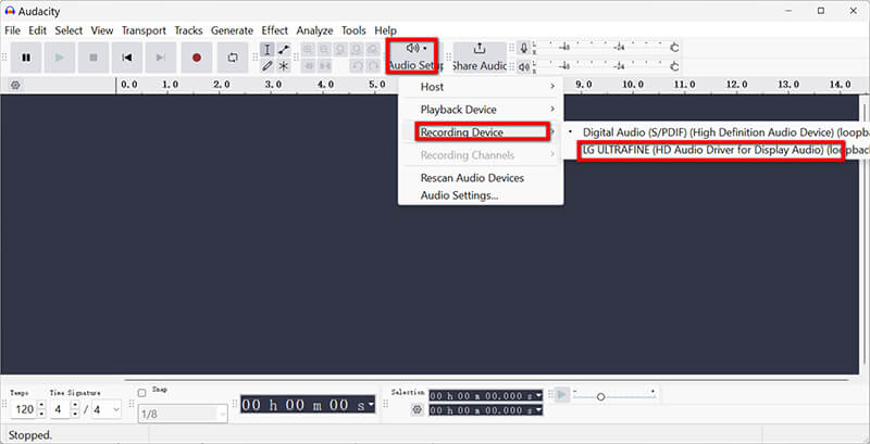 Dispositivo de grabación Audacity