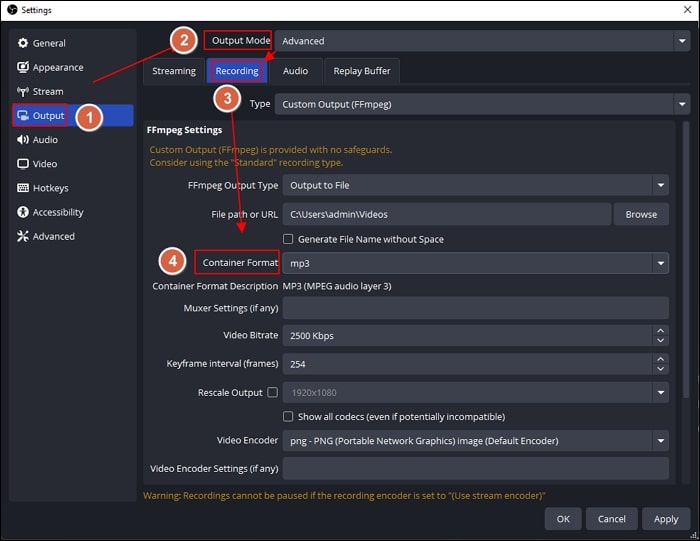 OBS graba audio MP3