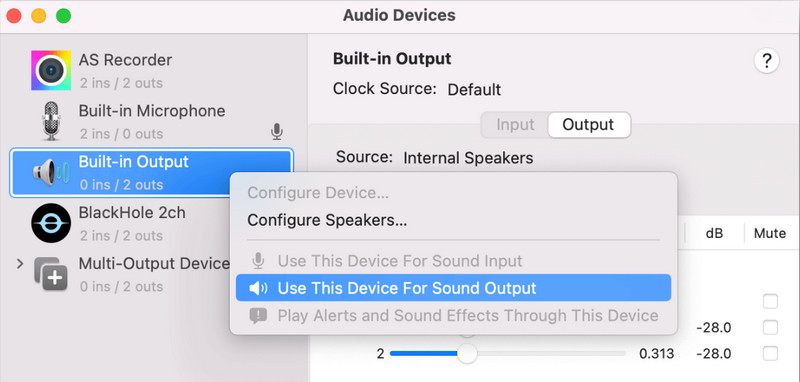 Restaurar la salida de audio incorporada