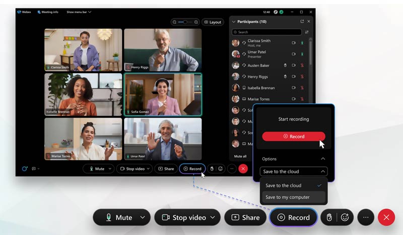 Grabar reunión de Webex como anfitrión