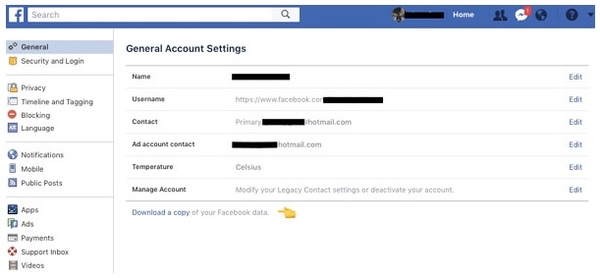 Recuperar fotos de Facebook eliminadas a través de la configuración de archivo