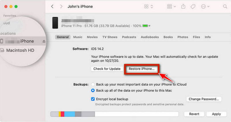 Copia de seguridad de las notas del iPhone en Mac Finder