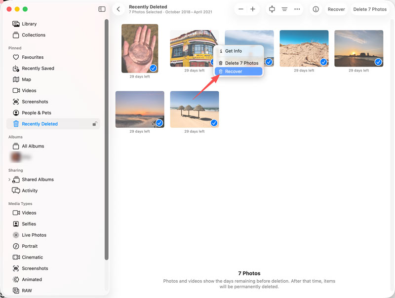 Recuperar fotos eliminadas en Mac desde la lista de fotos eliminadas recientemente