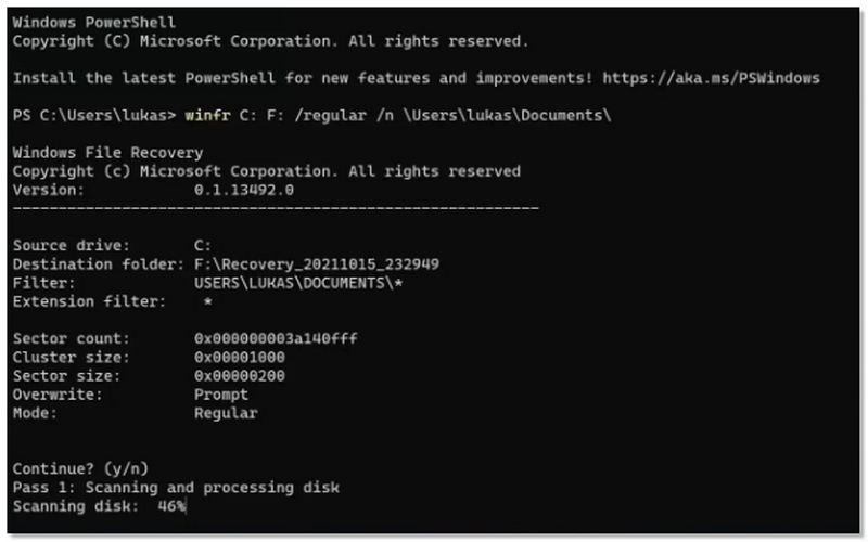 Ingrese el comando para recuperar