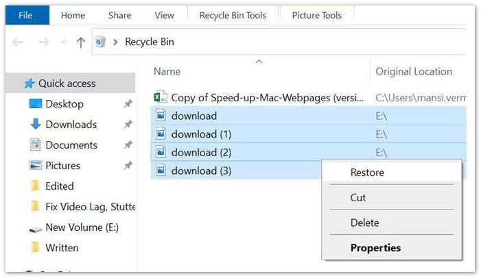 Restaurar archivos desde la papelera de reciclaje