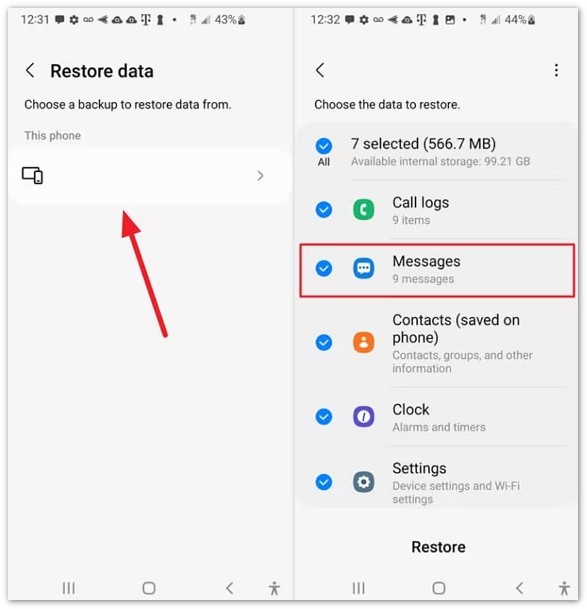 Restaurar mensajes desde la copia de seguridad de Google