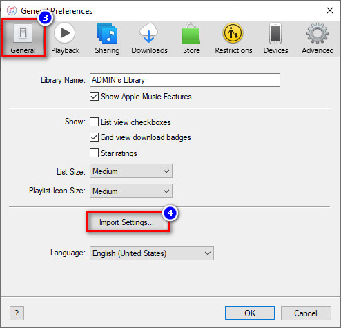 Abrir configuración general e importar