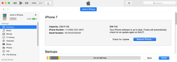 Eliminar la contraseña del iPhone con iTunes Restore