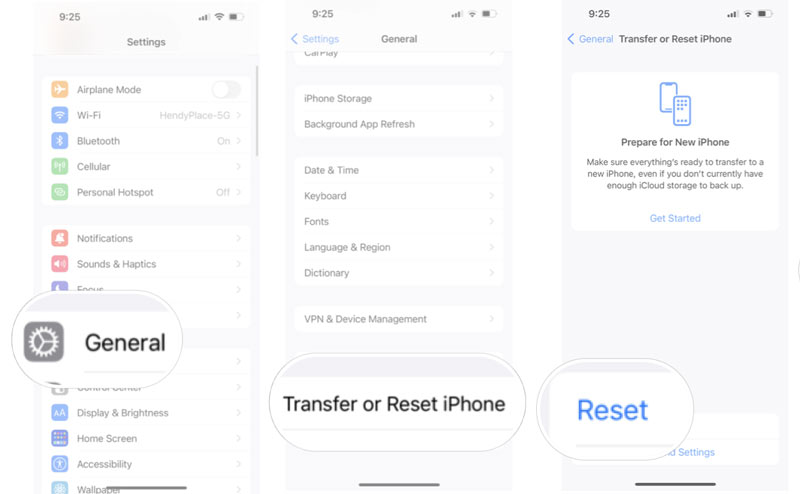 Configuración de restablecimiento de fábrica