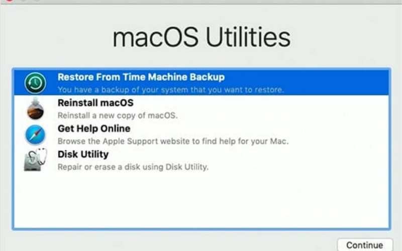 Haga clic en Restaurar desde la copia de seguridad de Time Machine