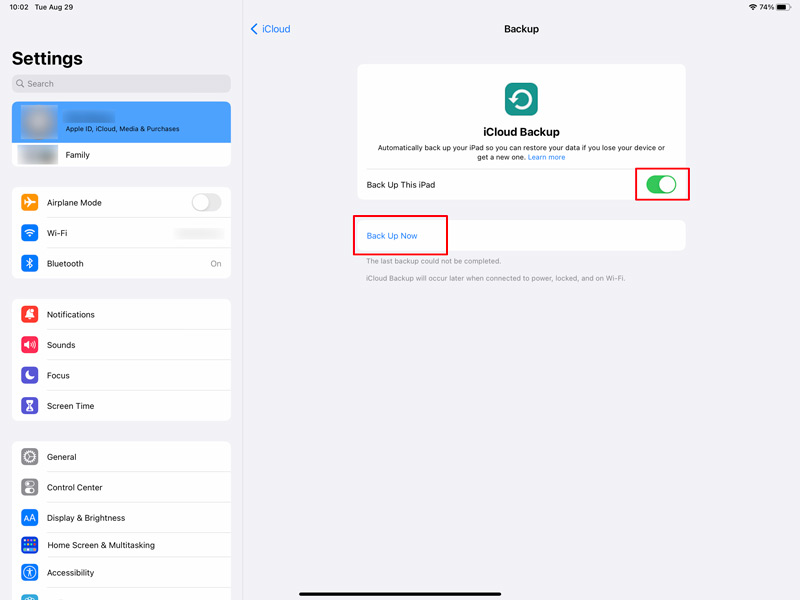 Hacer una copia de seguridad del iPad usando iCloud en el dispositivo