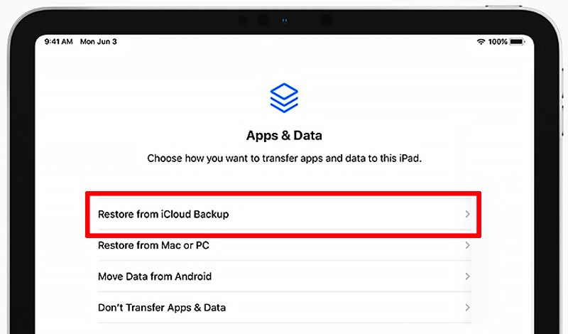 Restaurar el iPad desde la copia de seguridad de iCloud durante la configuración