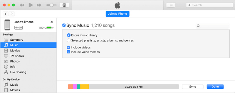 Sincronizar música iTunes para restaurar música en iPhone