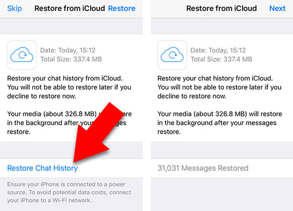 Restaurar mensaje de Whatsapp desde Icloud Backup