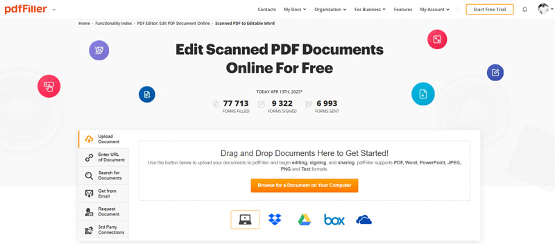 PDFFiller Editor de PDF en línea gratuito