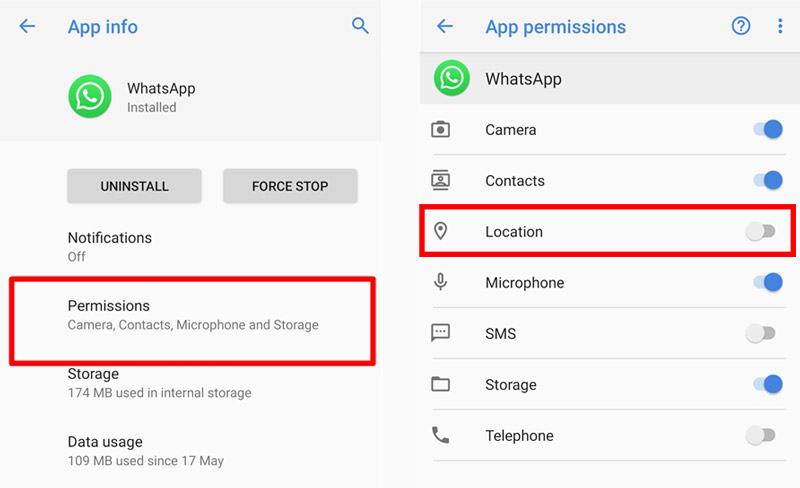 Habilitar el permiso de ubicación de WhatsApp en Android