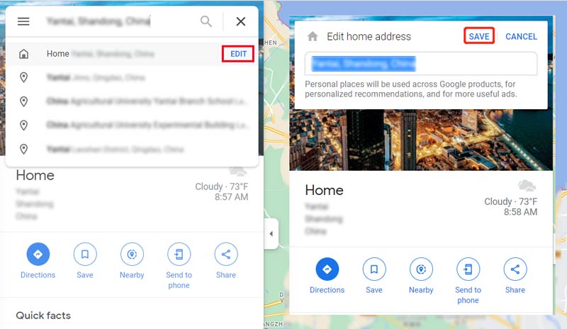 Cambiar casa en Google Maps en la computadora