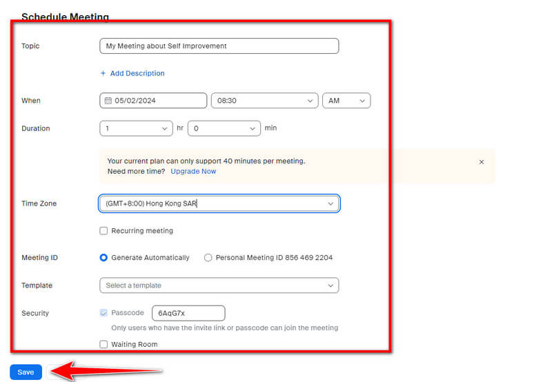 Configurar programar reunión