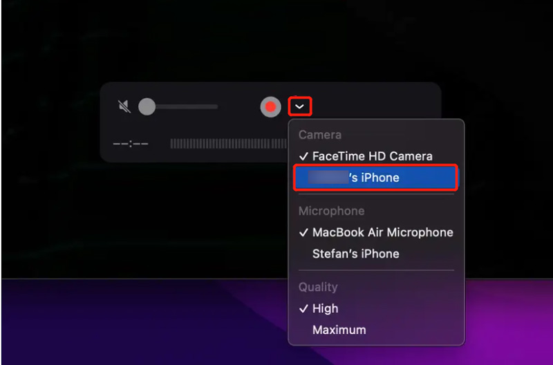 Compartir pantalla en iPhone a Mac usando QuickTime