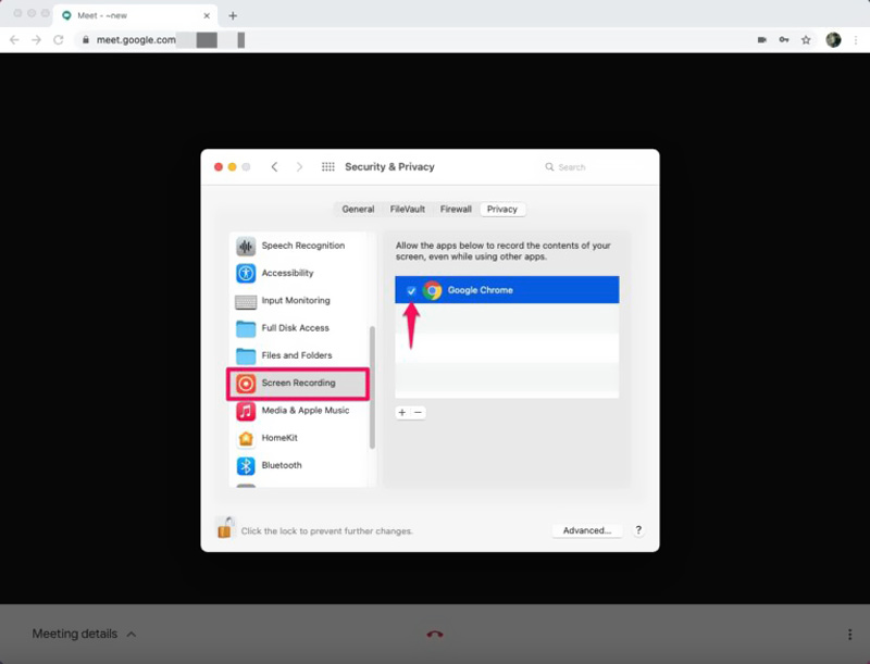 Habilitar Screen Share en Google Meet en Mac