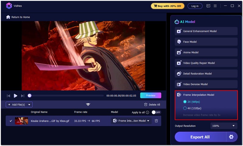 Haga clic en Interpolación de fotogramas Ai