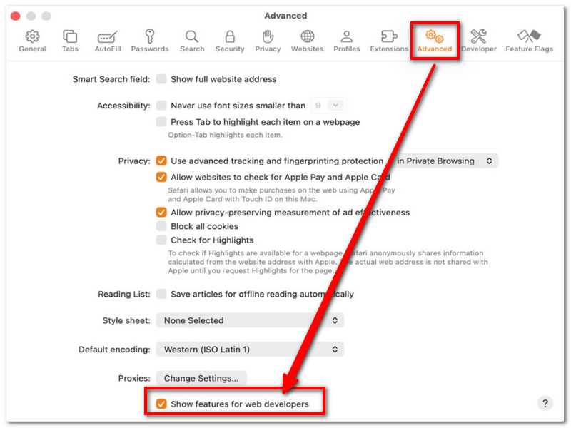 Habilitar Mostrar funciones para desarrolladores web
