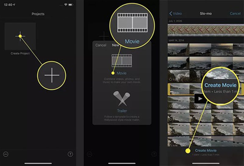 Crear un nuevo proyecto iMovie iPhone