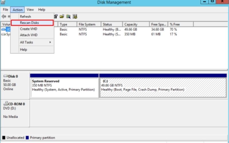 Click Rescan Disks