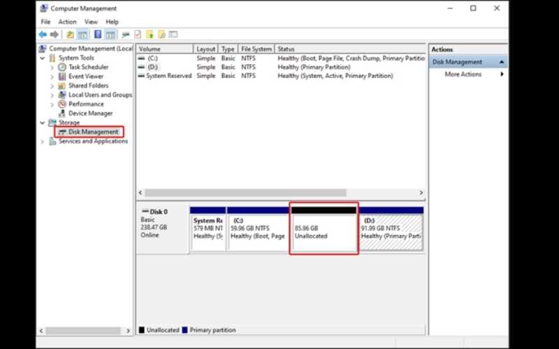 Select Unallocated Or Raw