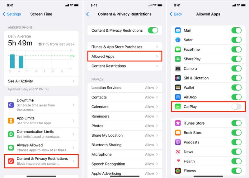 Configuración Contenido Privacidad CarPlay iPhone