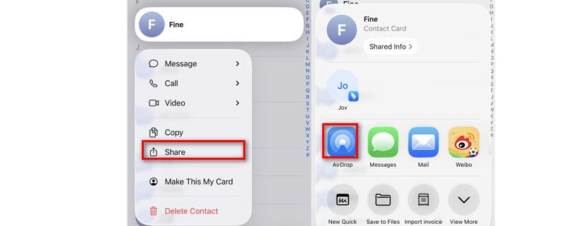 Transferir contactos al iPhone mediante AirDrop