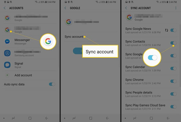 Transferir contactos de Android a iPhone Google