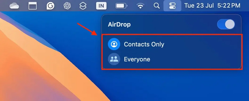 Activar AirDrop solo en los contactos de Mac