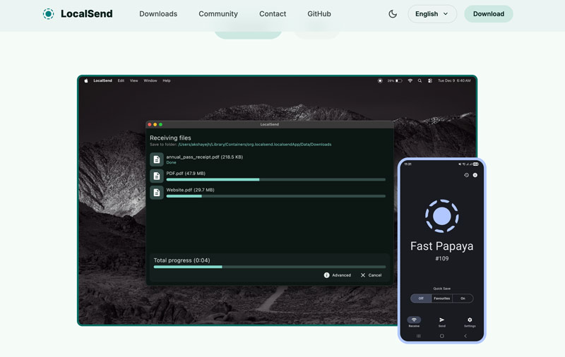 Localsend transfiere archivos de Mac a Android.