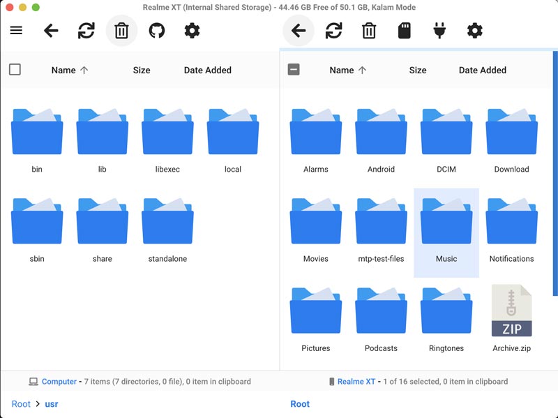Utilice OpenMTP para transferir archivos.