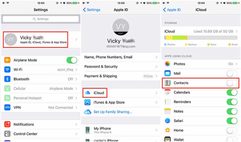 Copia de seguridad de contactos de iPhone con iCloud