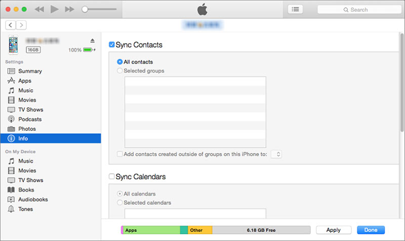 Sincronizar contactos de iPhone con iTunes